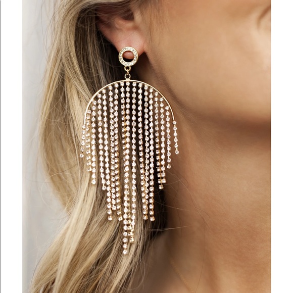 Crystal Elegance Fringe 18k Gold Plated Earrings - Picture 2 of 2